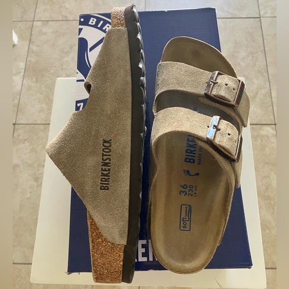 Birkenstock Arizona Taupe Suede Sandals - Picture 2 of 5